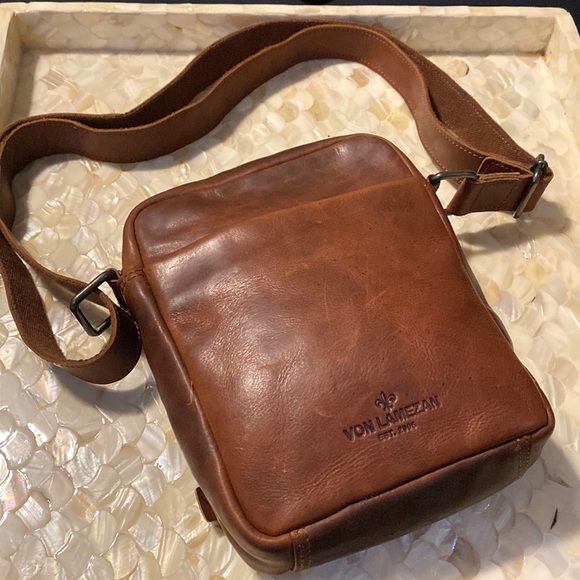 Von Lamezan eat.2005 Brown Wax Leather Vertical Messenger Bag - Picture 1 of 10